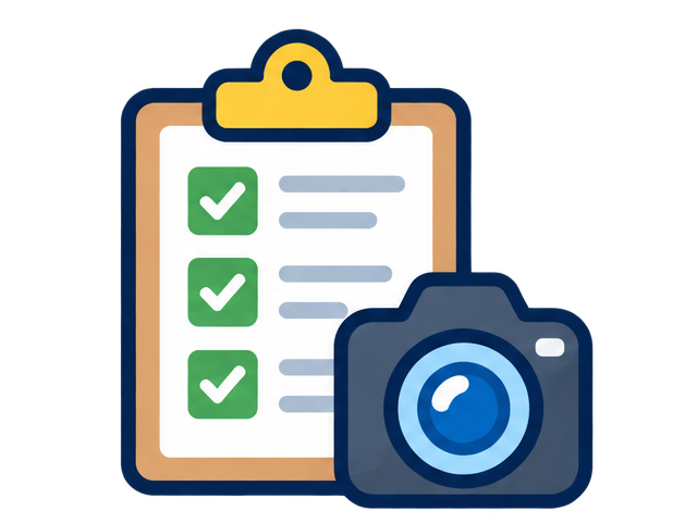 記録や写真撮影などのサポート業務を表すイラスト